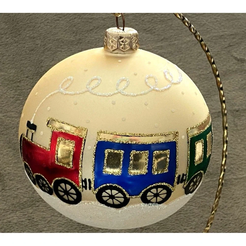 TRAIN Locomotive Glass Hand-Painted MIDWEST CANON FALLS Christmas 6 ORNAMENTS